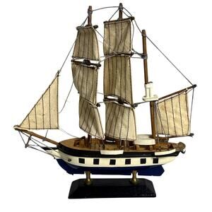Handcrafted 9” Wood Sailing Ship Model Vintage